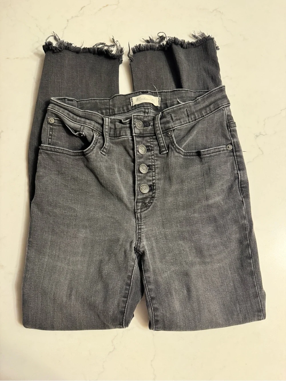 Madewell Gray Button Fly Distressed Raw Hem Jeans Size 25